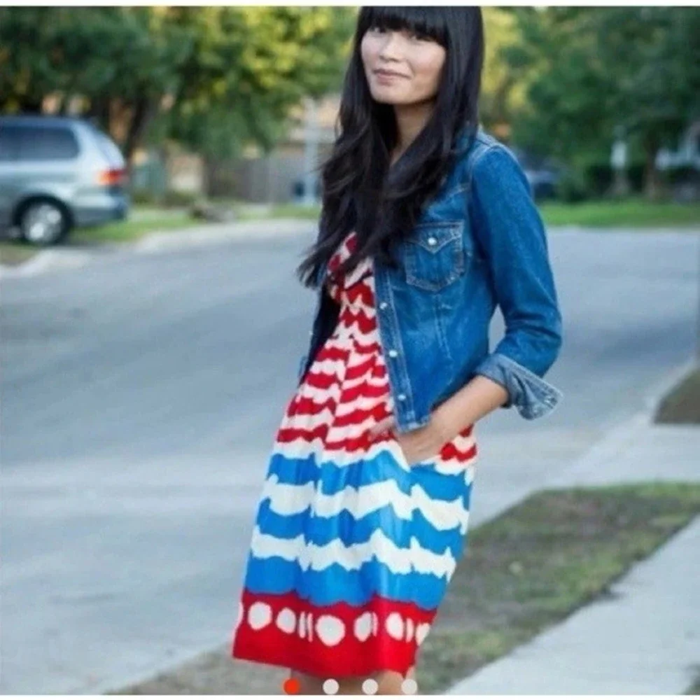 VTG Anthropologie Dress We Love Vera S Striped Pinup Nautical July Americana USA